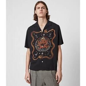 ALLSAINTS Men's Psychedelic Shirt Size L In Jet Black